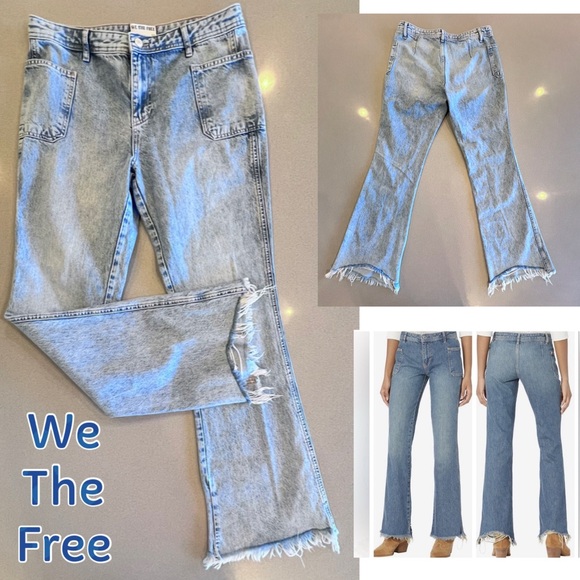 Free People Denim - We The Free Izzy  Flare Jeans Distressed Hem Blue Women's Size 30